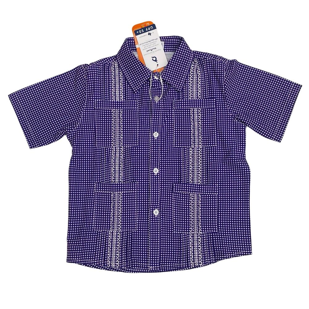 NWT Blue Quail Size 7 Purple Check Guayabera